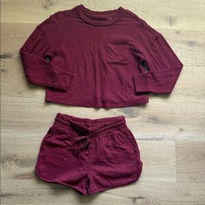 Burgundy Long Sleeve  Top and Shorts Set